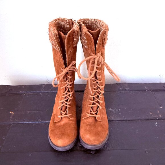 American Eagle Women's Faux Leather Orange Knit Top Lace Up Boots Size 13 1/2 - Picture 3 of 7